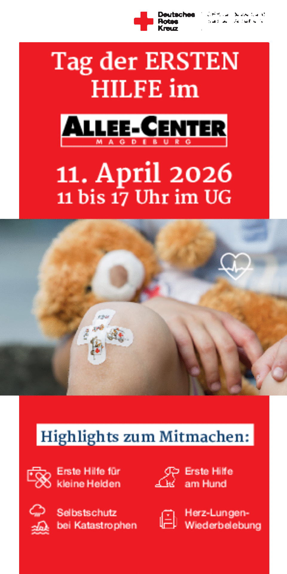 DRK Erste-Hilfe-Tag im Allee Center Wissen, das Leben retten kann-für die ganze Familie